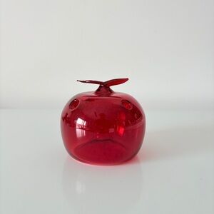 Red Glass Flower Frog Apple Shaped 4 Holes Art Glass Vase or Diffuser